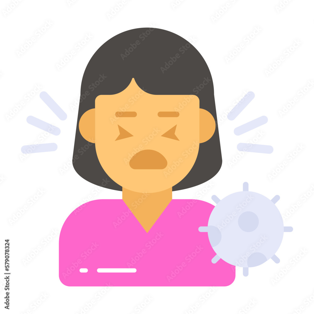 Sneezing woman avatar with coronavirus symbol denoting concept of sick women Sneezing woman avatar with coronavirus symbol denoting concept of sick women