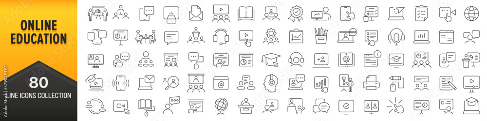 Online education line icons collection. Big UI icon set in a flat ...