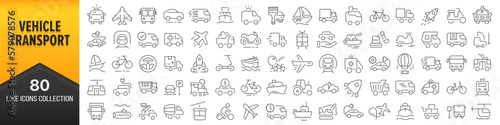 Fotobehang Vehicle and transport line icons collection