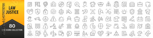 Law and justice line icons collection. Big UI icon set in a flat design. Thin outline icons pack. Vector illustration EPS10