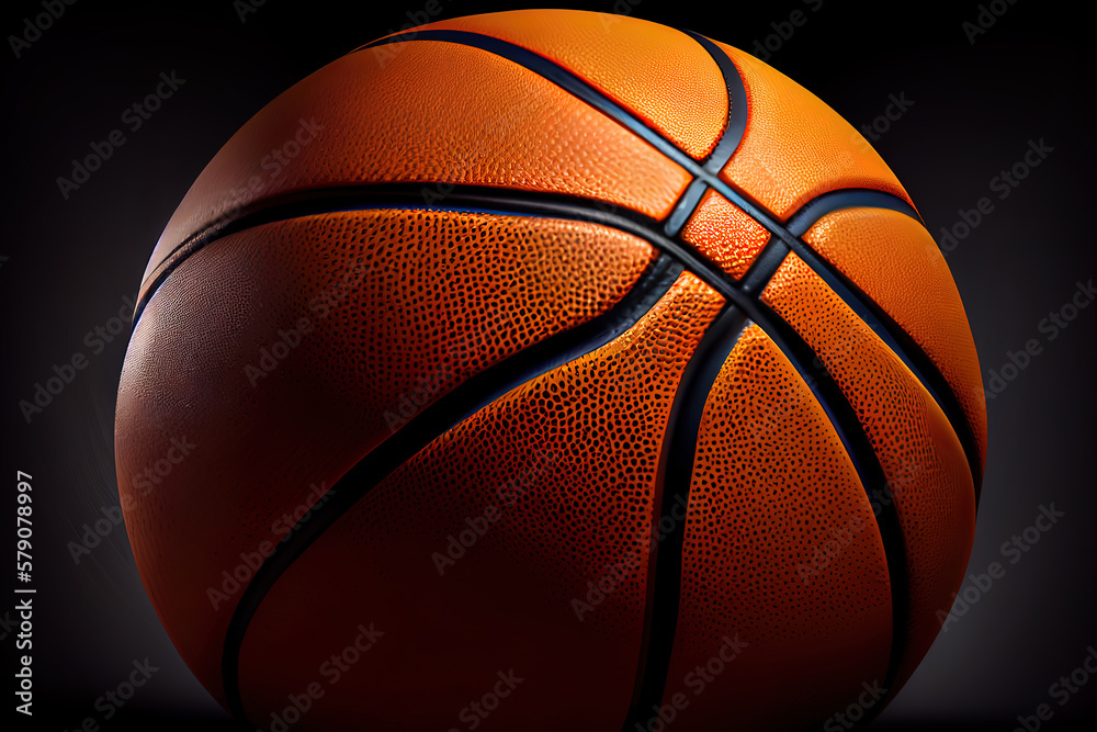 Basketball close-up on black background. Generative Ai Basketball close-up on black background. Generative Ai