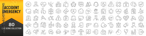 Accident and emergency line icons collection. Big UI icon set in a flat design. Thin outline icons pack. Vector illustration EPS10