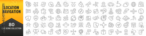 Fotobehang Location and navigation line icons collection