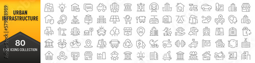 Urban infrastructure line icons collection. Big UI icon set in a flat design. Thin outline icons pack. Vector illustration EPS10