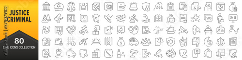 Justice and criminal line icons collection. Big UI icon set in a flat design. Thin outline icons pack. Vector illustration EPS10