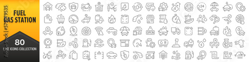 Fuel and gas station line icons collection. Big UI icon set in a flat design. Thin outline icons pack. Vector illustration EPS10