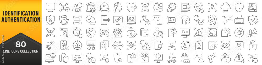 Identification and authentication line icons collection. Big UI icon set in a flat design. Thin outline icons pack. Vector illustration EPS10 - obrazy, fototapety, plakaty 