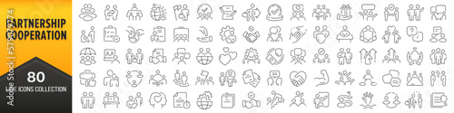 Partnership and cooperation line icons collection. Big UI icon set in a flat design. Thin outline icons pack. Vector illustration EPS10
