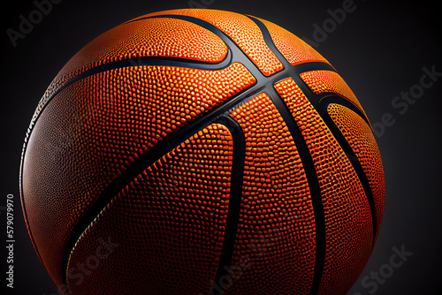 Basketball on black background in the dark with blank space. Generative Ai