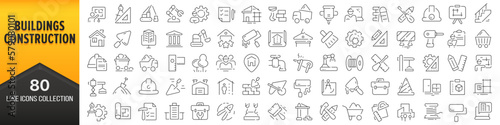 Buildings and construction line icons collection. Big UI icon set in a flat design. Thin outline icons pack. Vector illustration EPS10