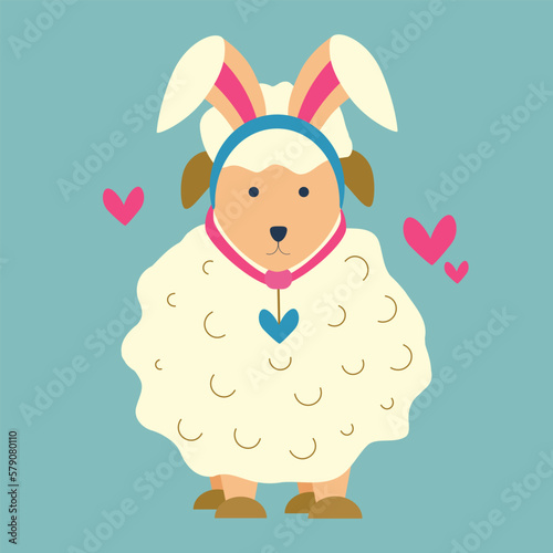 A sheep with ears of a rabbit, a hare, on the theme of Easter.