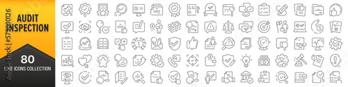 Audit and inspection line icons collection. Big UI icon set in a flat design. Thin outline icons pack. Vector illustration EPS10