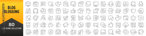 Blog and blogging line icons collection. Big UI icon set in a flat design. Thin outline icons pack. Vector illustration EPS10