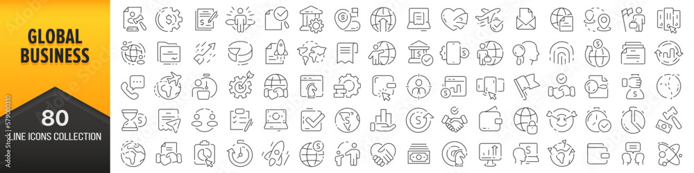 Global business line icons collection. Big UI icon set in a flat design. Thin outline icons pack. Vector illustration EPS10