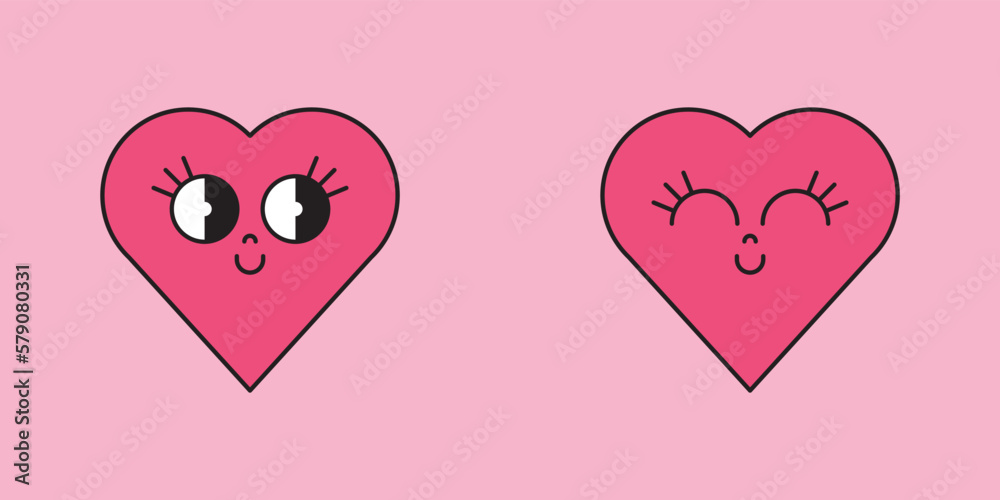 Cute cartoon heart icon vector doodle illustration
