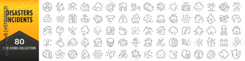 Disasters and incidents line icons collection. Big UI icon set in a flat design. Thin outline icons pack. Vector illustration EPS10