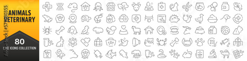 Animals and veterinary line icons collection. Big UI icon set in a flat design. Thin outline icons pack. Vector illustration EPS10