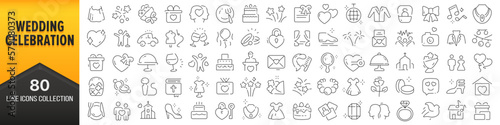 Wedding celebration line icons collection. Big UI icon set in a flat design. Thin outline icons pack. Vector illustration EPS10