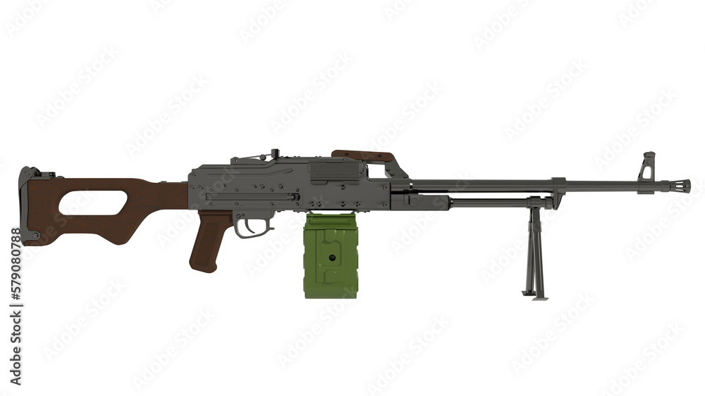 Machine gun. KM-7.62. On white background. 3D illustration Machine gun. KM-7.62. On white background. 3D illustration