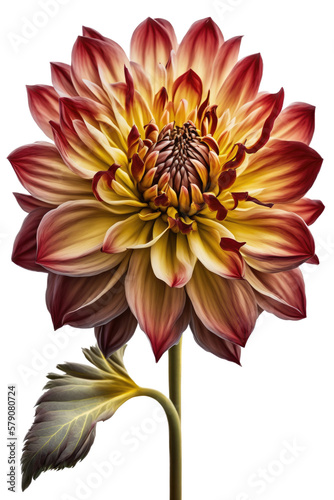  isolated red and orange color dahlia flower photo, spring, illustration, transparent background, png, botanical drawing, generative ai