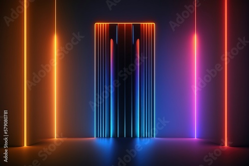 Abstract neon light in vertical direction. AI technology generated image