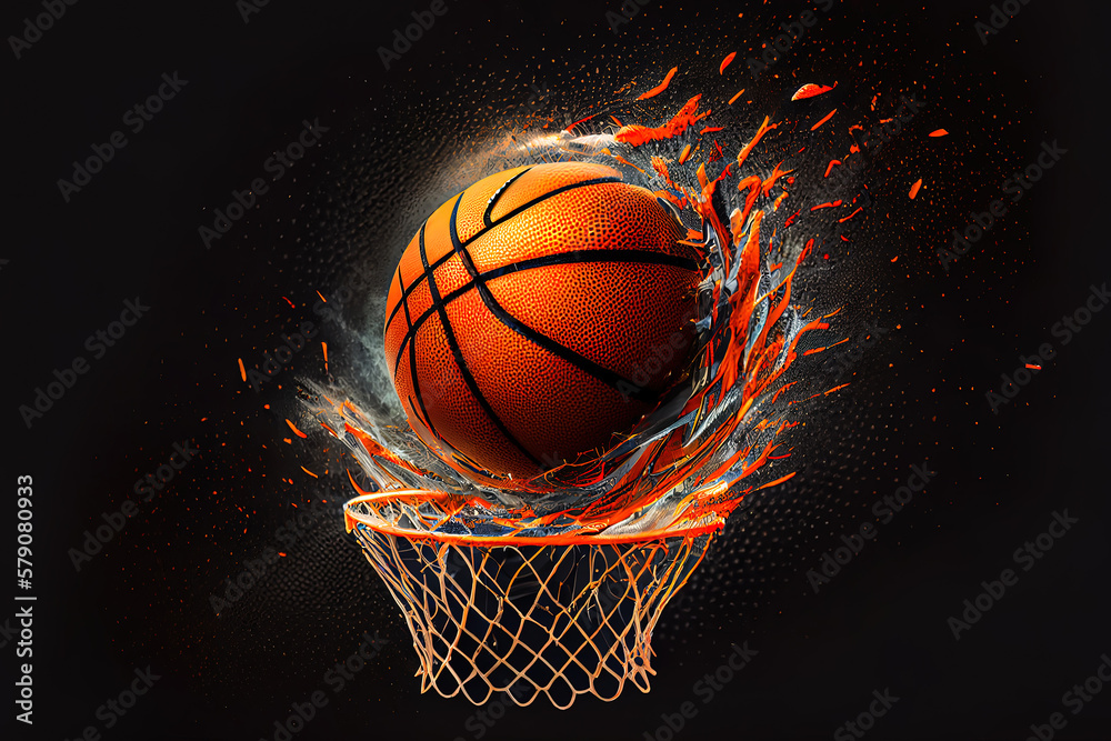 Basketball ball flying in flames realistic vector. Generative Ai