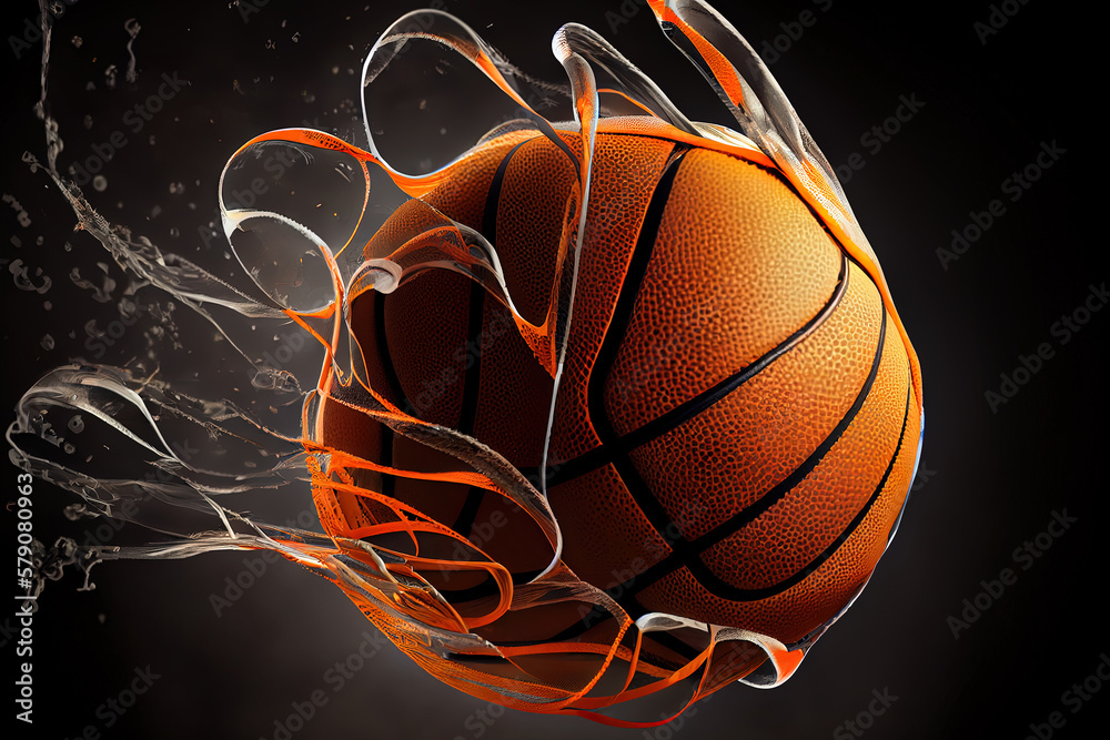 The orange basketball ball flies through the basket. Generative Ai