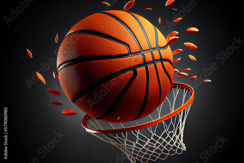 Basketball ball flying in flames realistic vector. Generative Ai © hassanmim2021