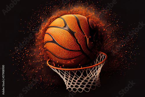 Basket ball in orange background vector illustration. Generative Ai © hassanmim2021