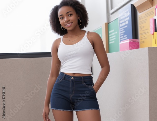 Beautiful mixed race African American teenager girl. Generative AI
