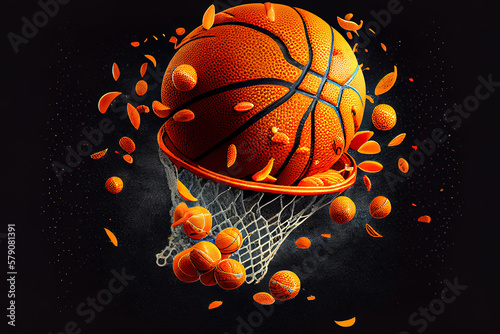 Basketball basket and ball with lines background. Generative Ai © hassanmim2021