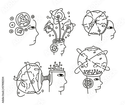 The concept of artificial intelligence is downloading and processing data from around the world.