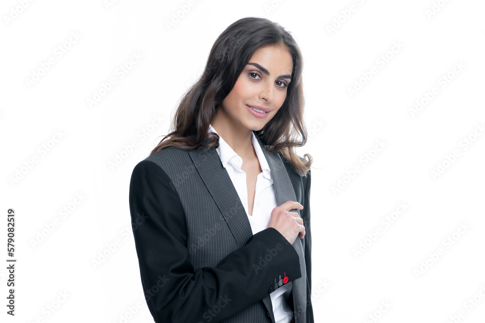 Elegant young businesswoman on white studio background. Portrait of a beautiful business woman. Female office worker, success manager. Elegant young businesswoman on white studio background. Portrait of a beautiful business woman. Female office worker, success manager.