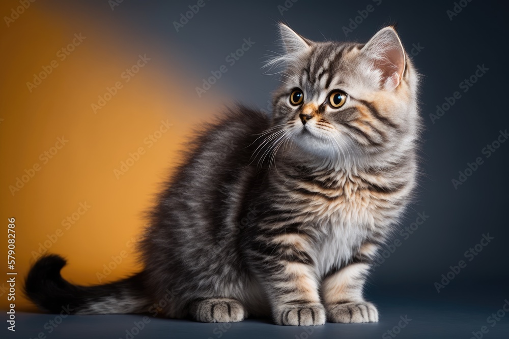 Adorable little cat on colorful gradient background. Generative AI