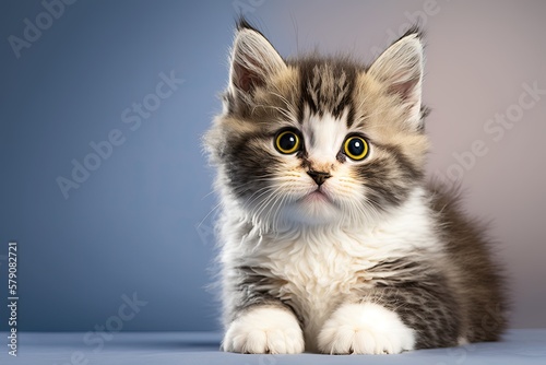 Adorable little cat on colorful gradient background. Generative AI