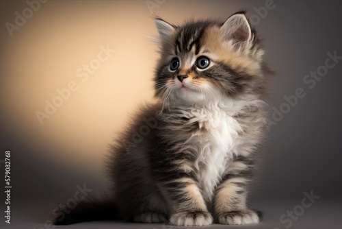 Adorable little cat on colorful gradient background. Generative AI