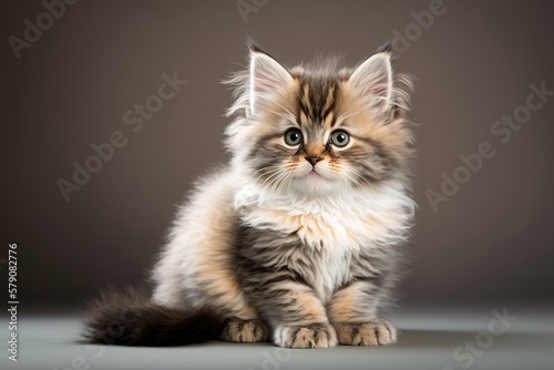 Adorable little cat on colorful gradient background. Generative AI