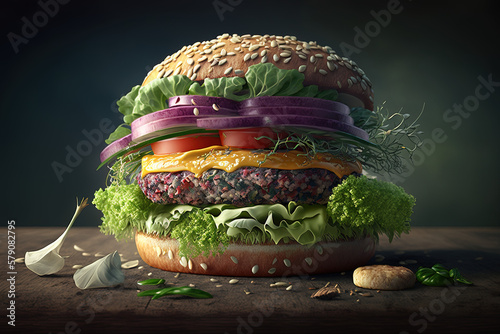 Vegetarischer Burger, Generative AI photo
