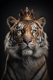 King tiger wearing a crown - Animal kingdom concept - generative AI