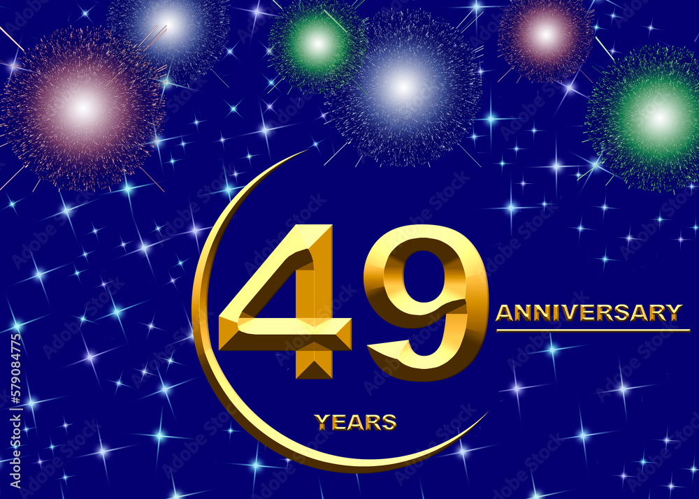 3d illustration, 49 anniversary. golden numbers on a festive background. poster or card for anniversary celebration, party 3d illustration, 49 anniversary. golden numbers on a festive background. poster or card for anniversary celebration, party