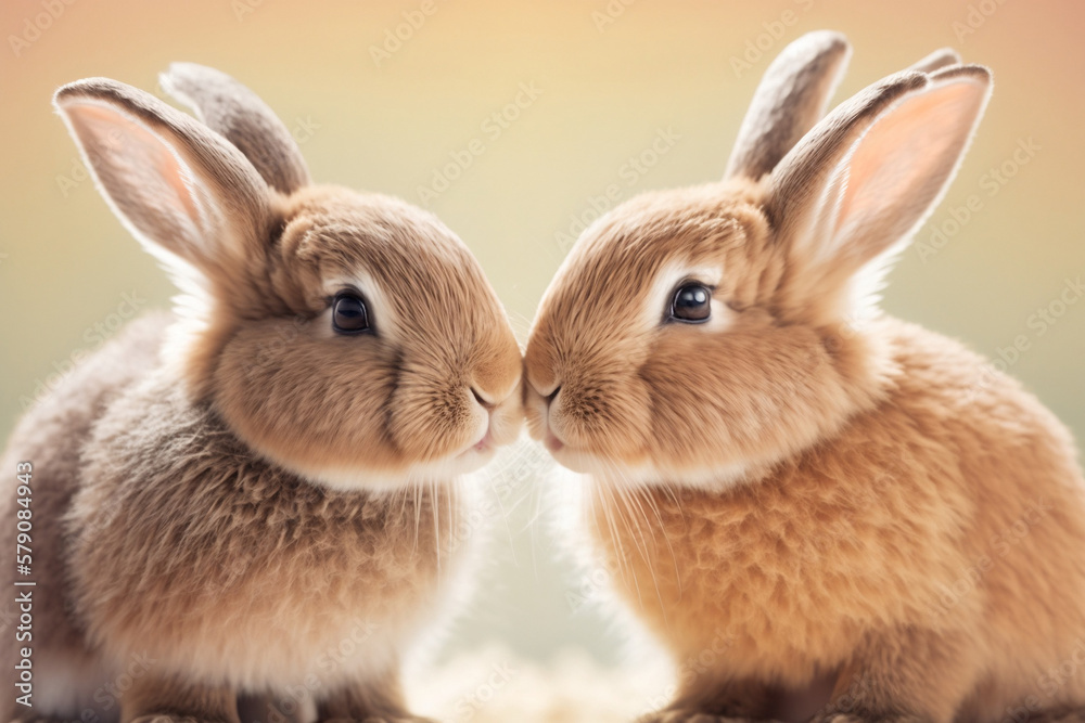 Cute Bunny Rabbits Kissing, Easter And Valentines Day Concept, Easter Day, Generative Ai