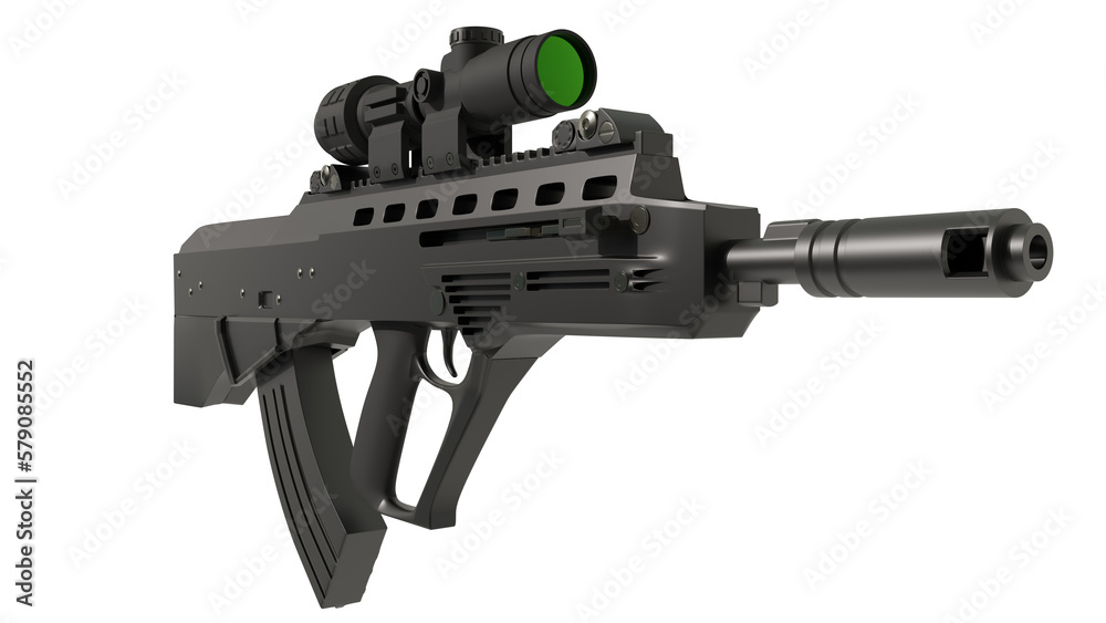 Vulcan-M (Maluk) assault rifle. On white background. 3D illustration