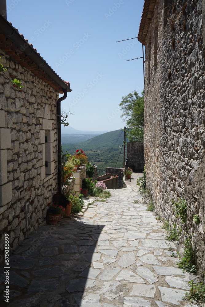Road in the Small historic town of Karitena on Peloponnes in Greece