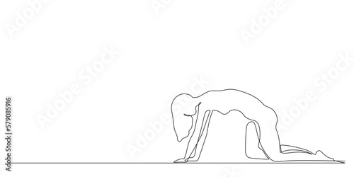 Naked woman one line art, hand drawn lady figure continuous contour. Nude female body concept, beauty industry template. Editable stroke. Isolated. Vector illustration