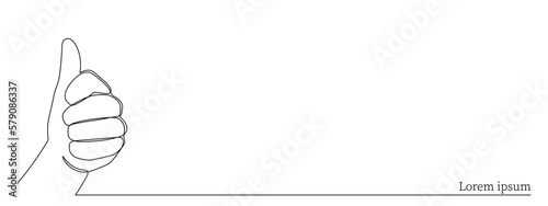 Hand with thumb up one-line art,hand drawn continuous contour.Palm with fingers gesturing cool success, drawing single line style,minimalist design.Editable stroke.Isolated.Vector illustration