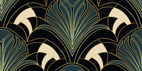 Art Deco Style Retro Seamless Pattern. Luxury vector background with golden metallic lines. Elegant vintage backdrop for textile, business stationary, home decor, wrapping paper
