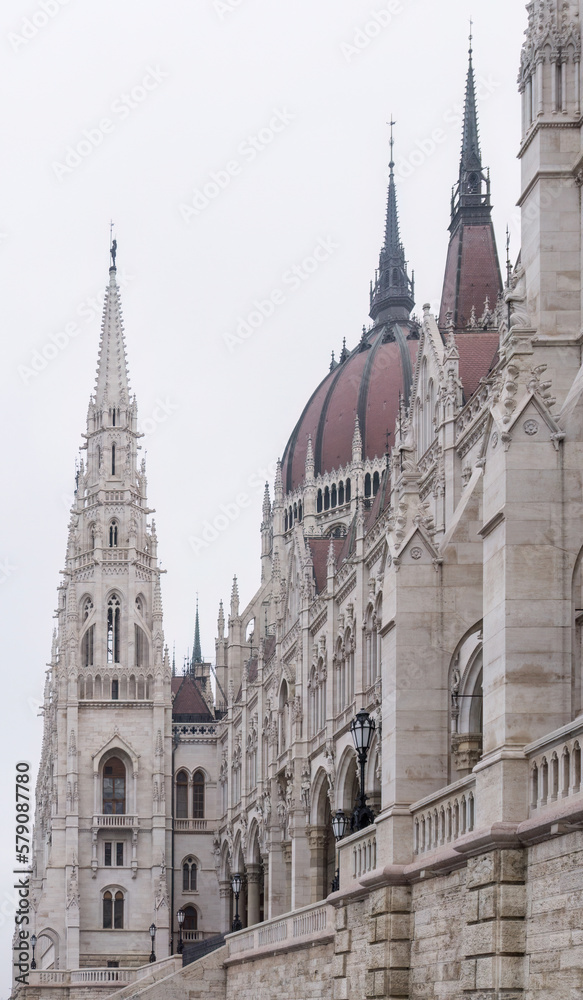 Beautiful old building of the Hungarian Parliament in neo-Gothic style