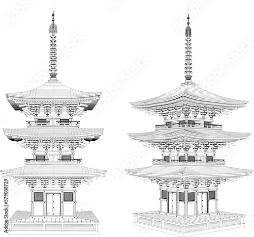Vector sketch illustration of holy pagoda temple tower