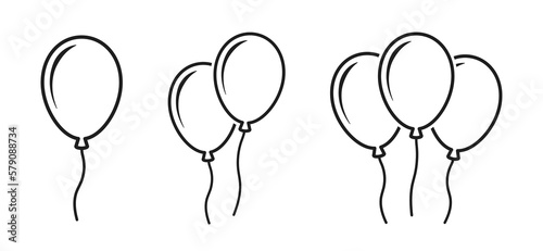 Bunch of party balloons vector outline icon set