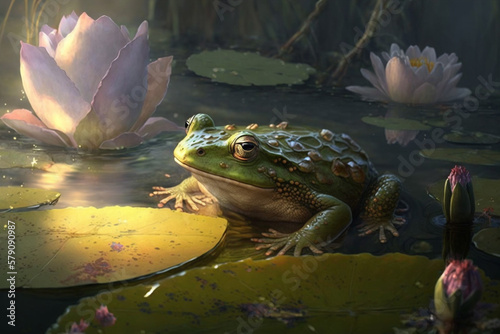 Cute Frog in a Water Pond